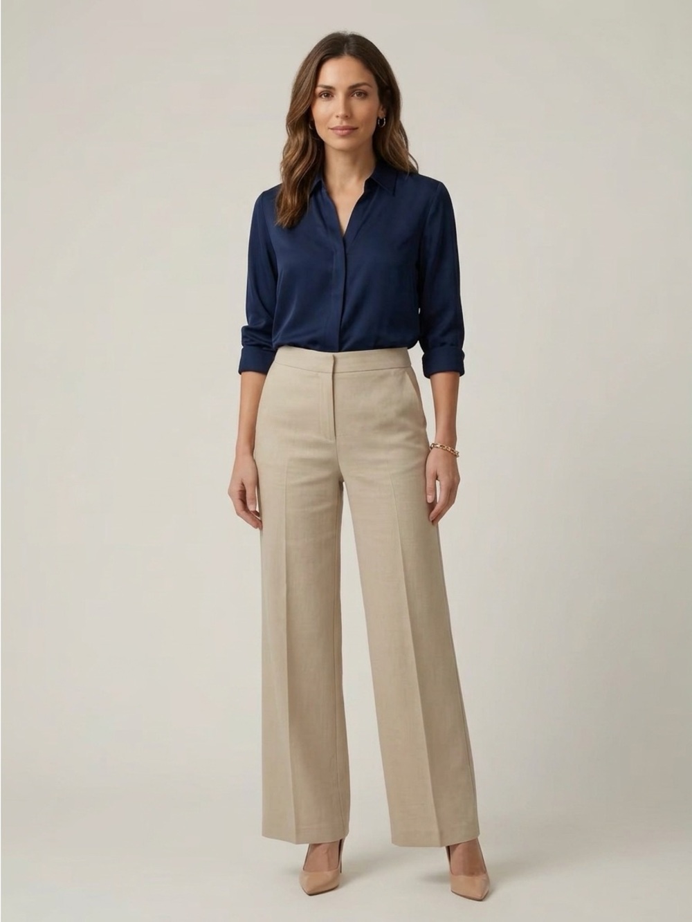 Grinetta High Waisted Wide Leg 100% Linen Beige Dress Pants by Theory (Size 4)